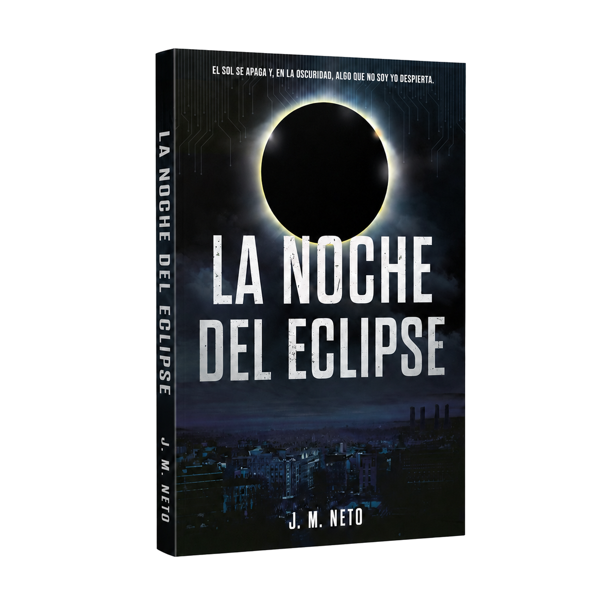 Mockup de la edición tapa blanda de La noche del eclipse