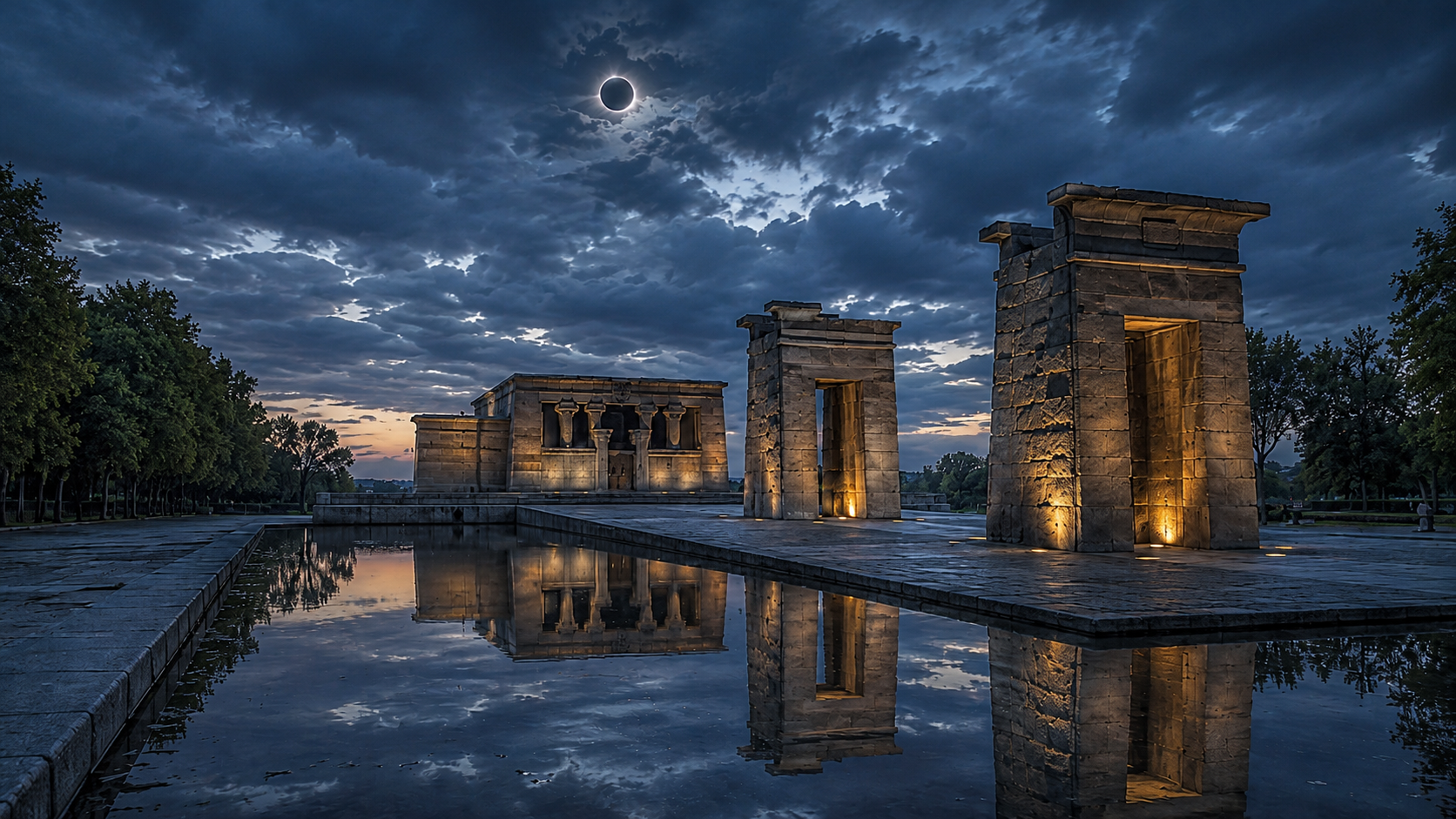Templo de Debod bajo el eclipse